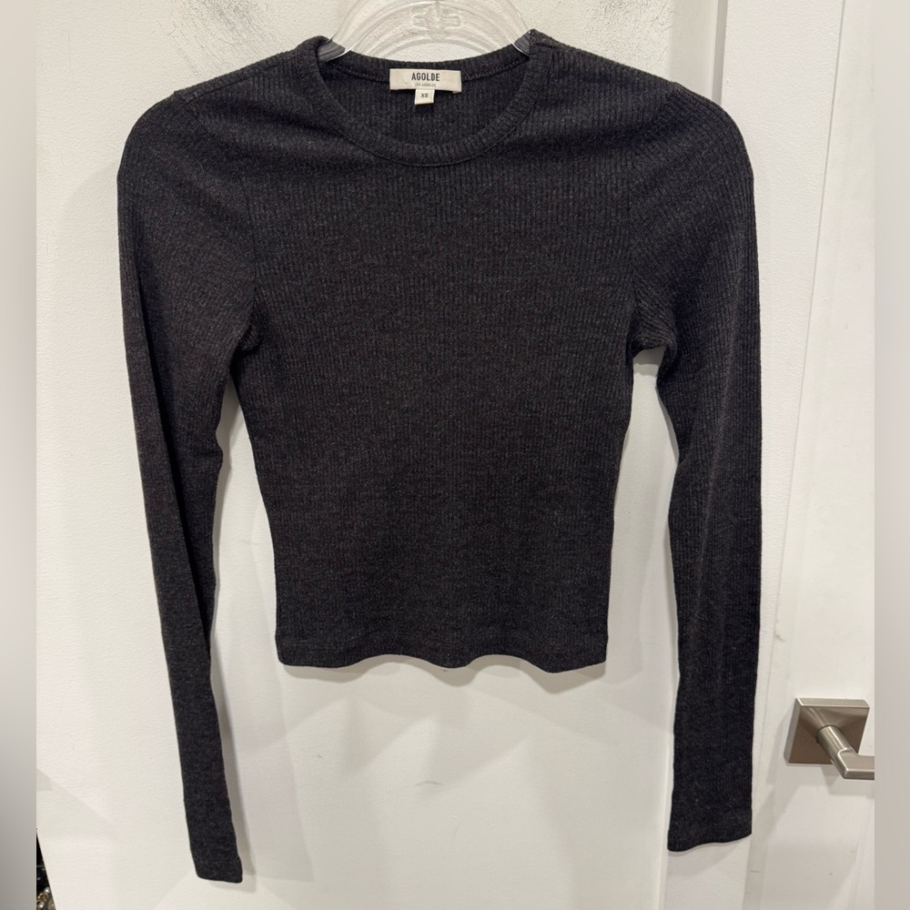 Agolde Charcoal Long Sleeve Ribbed Tee